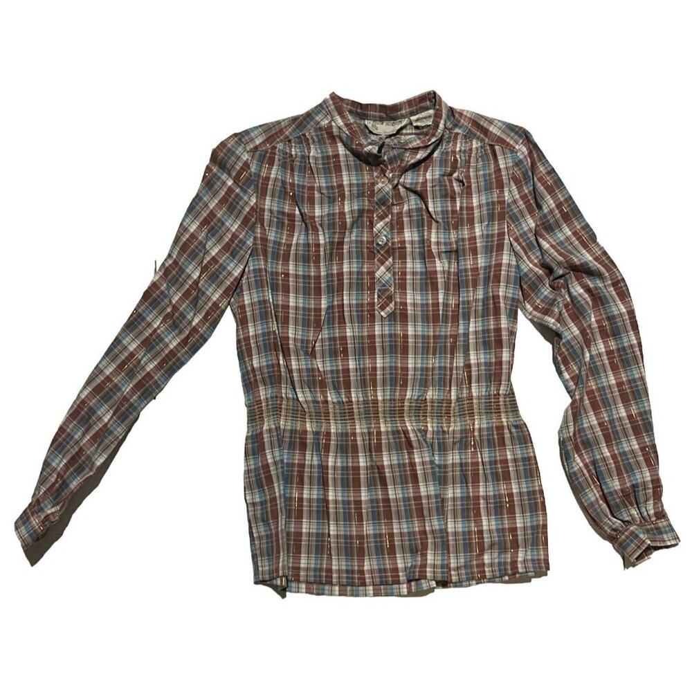 Pinot Noir Women Brown Plaid Long Sleeve Collared Button Up Shirt Sz Large